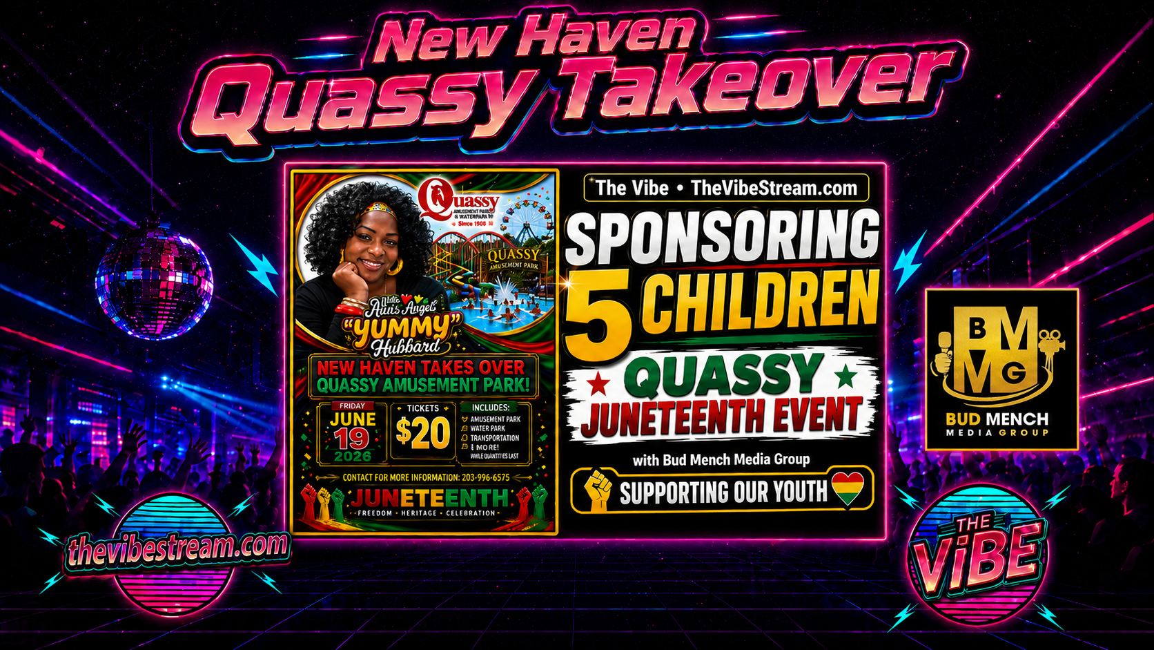 The Vibe, TheVibeStream.com and The Bud Mench Media Group Sponsor Five Children for Quassy Juneteenth Celebration